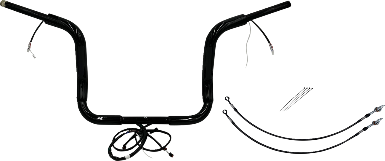 EZ Install Wired 1-1/2" Round Top Handlebar Kit - 12" - Black