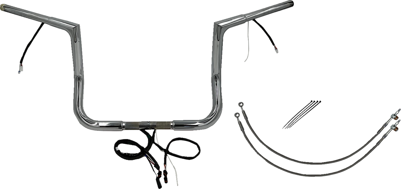 EZ Install Wired 1-1/4" Flat Top Handlebar Kit - 14" - Black