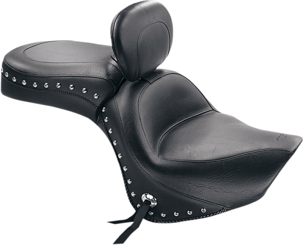 Seat - Wide Touring - With Driver Backrest - Two-Piece - Chrome Studded - Black w/Conchos