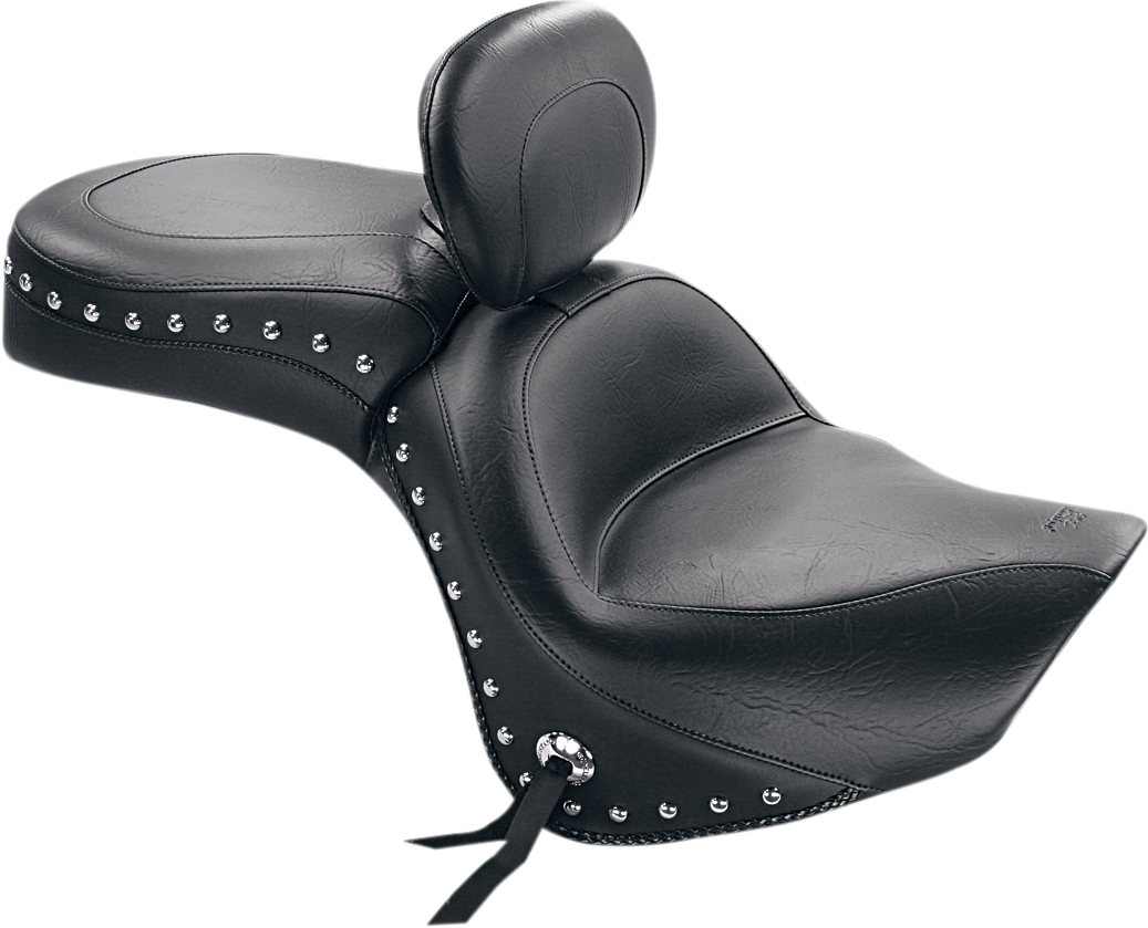 Seat - Wide Touring - With Driver Backrest - Two-Piece - Chrome Studded - Black w/Conchos