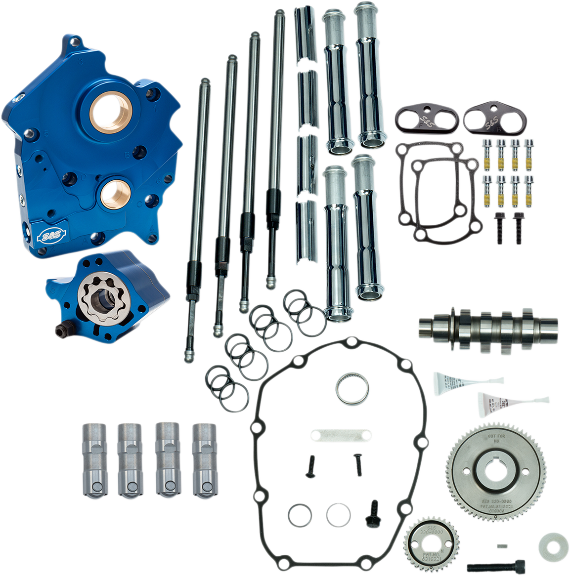 Cam Chest Kit with Plate - Gear Drive - Water Cooled - 465 Cam - Black Pushrods - M8