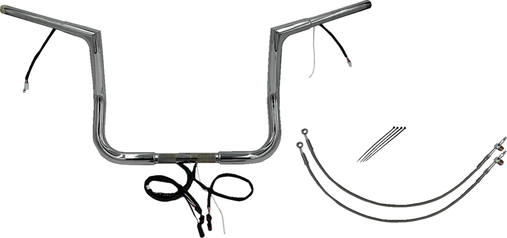 EZ Install Wired 1-1/4" Flat Top Handlebar Kit - 16" - Chrome