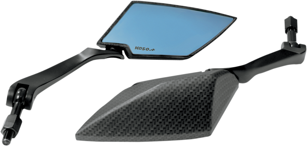 Mirrors - TT-Style - Side View - Diamond - Carbon Fiber/Black - Blue Lens - Pair