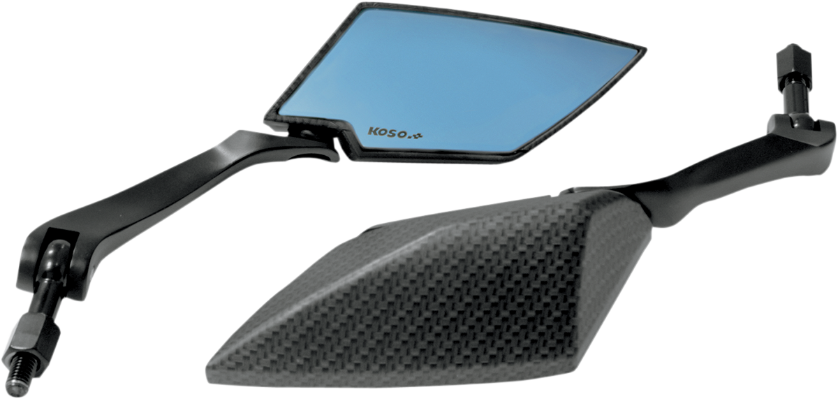 Mirrors - TT-Style - Side View - Diamond - Carbon Fiber/Black - Blue Lens - Pair