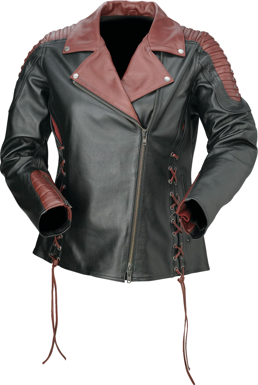 Women's Combiner Leather Jacket - Black/Red - XS