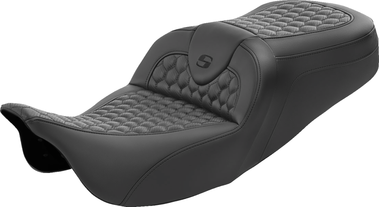 RoadSofa™ Seat - Honeycomb - Blue Stitch - Extended Reach - without Backrest - FLH/FLT '08-'24